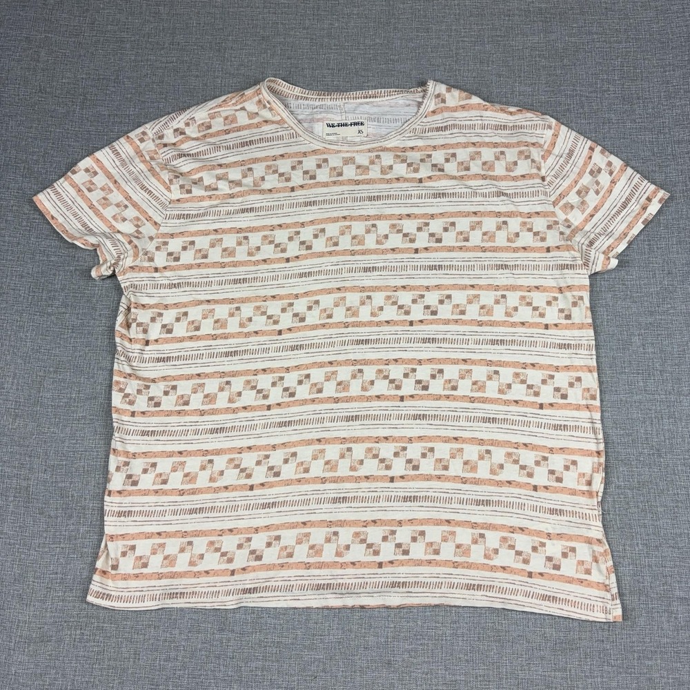 We The Free People T-Shirt Womens XS White Striped Crew Neck Short Sleeve Jersey